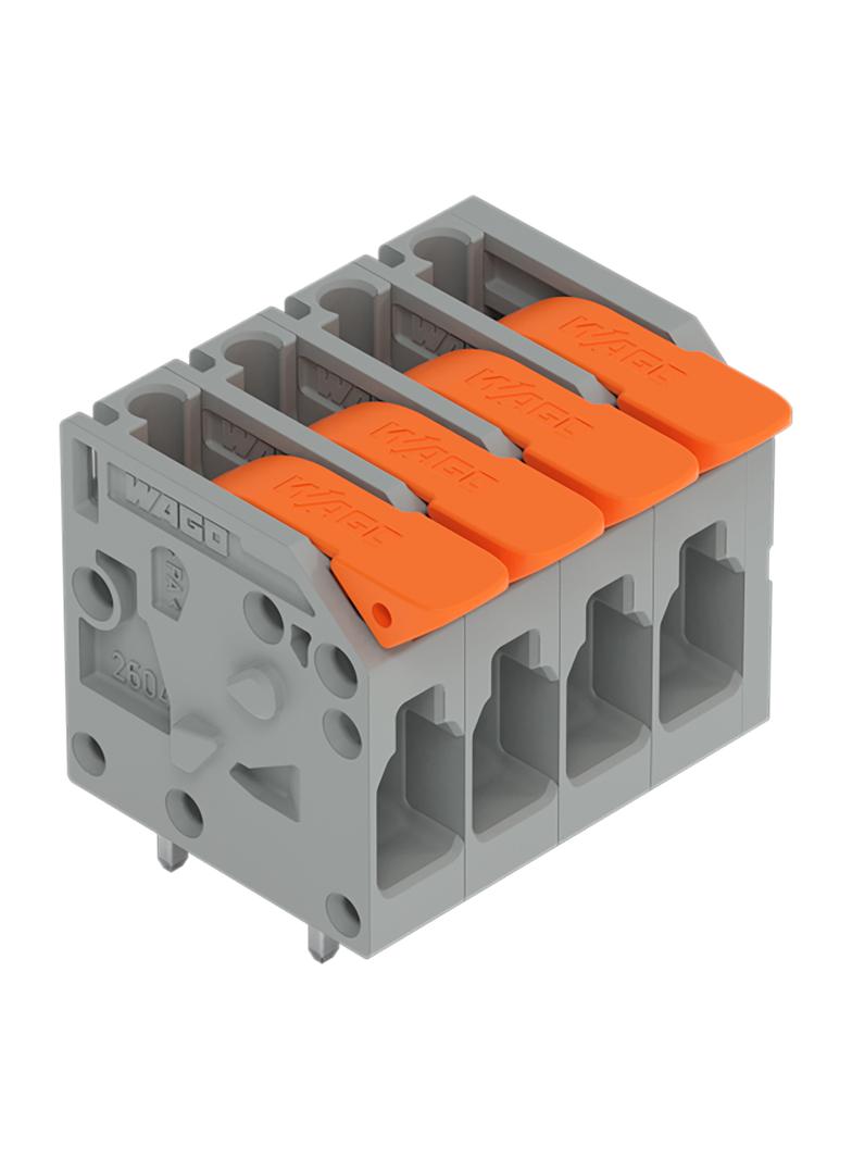 Złączka do płytek drukowanych dźwignia 4mm2 RM 5mm 4-bieg szara /100szt./ 2604-1104 WAGO