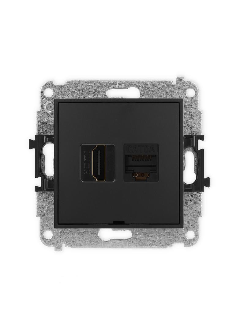 MINI Gniazdo HDMI 2.0 4K + komputerowe RJ45 kat.6A Czarny mat 12MGHKBO-46A KARLIK
