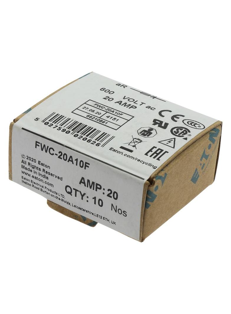 20AMP 600V AC UL FERRULE 10x38MM FUSE Wkładka szybka 20A AC 600V 10x38 mm aR UL FWC-20A10F EATON