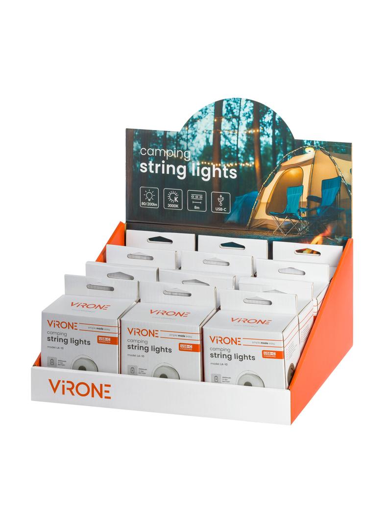Lampka kempingowa z girlandą, 80/200lm, 2000mAh, 3000K, 8m