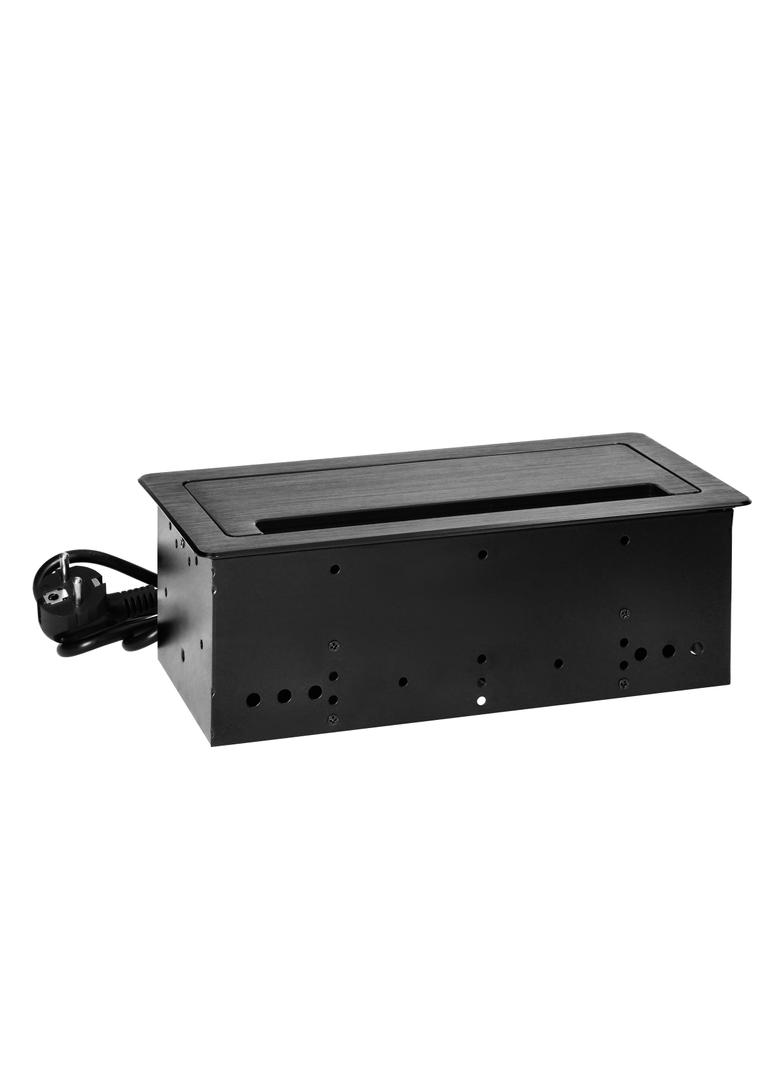 Gniazdo meblowe wpuszczane w blat z płaskim frezowanym rantem szczotką przeciwkurzową i przewodem 1,