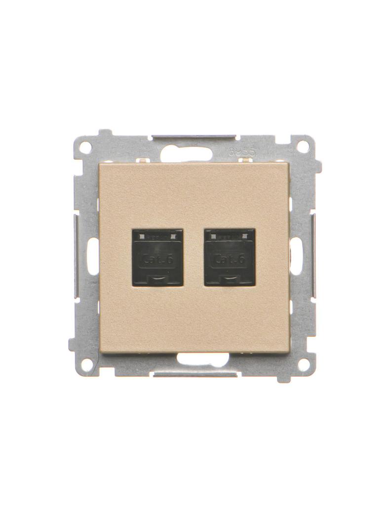Simon 55 Gniazdo komputerowe podwójne RJ45 kategoria 6 z przesłoną przeciwkurzową Szampański mat T62.01/144 KONTAKT