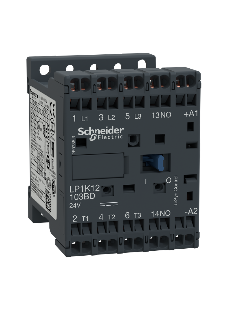 Stycznik mocy, TeSys K, 12A, 3P, 1NO, cewka 24VDC, zaciski sprężynowe LP1K12103BD