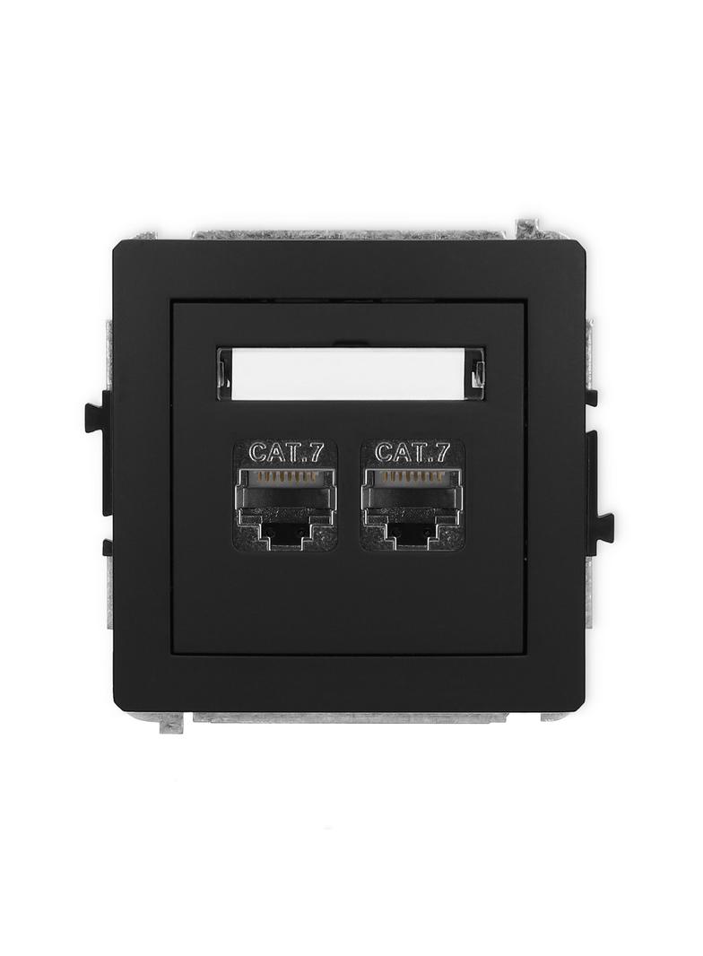 DECO Mechanizm gniazda komputerowego podwójnego 2xRJ45, kat. 7, ekranowany, 8-stykowy czarny mat
