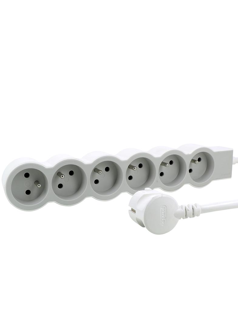 PRZEDŁUŻACZ STANDARD 6X2P+Z, Z PRZEWODEM 3.0 METRA 3X1.5 MM2 - BIAŁY/JASNOSZARY, Legrand