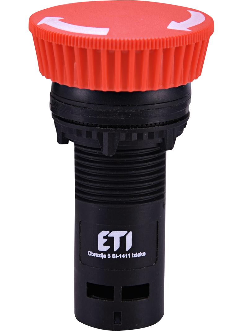 ECM-T01-R - Przycisk kompaktowy z guzikiem-grzybek, odryglowywany przez obrót, 1NC, Czerwony