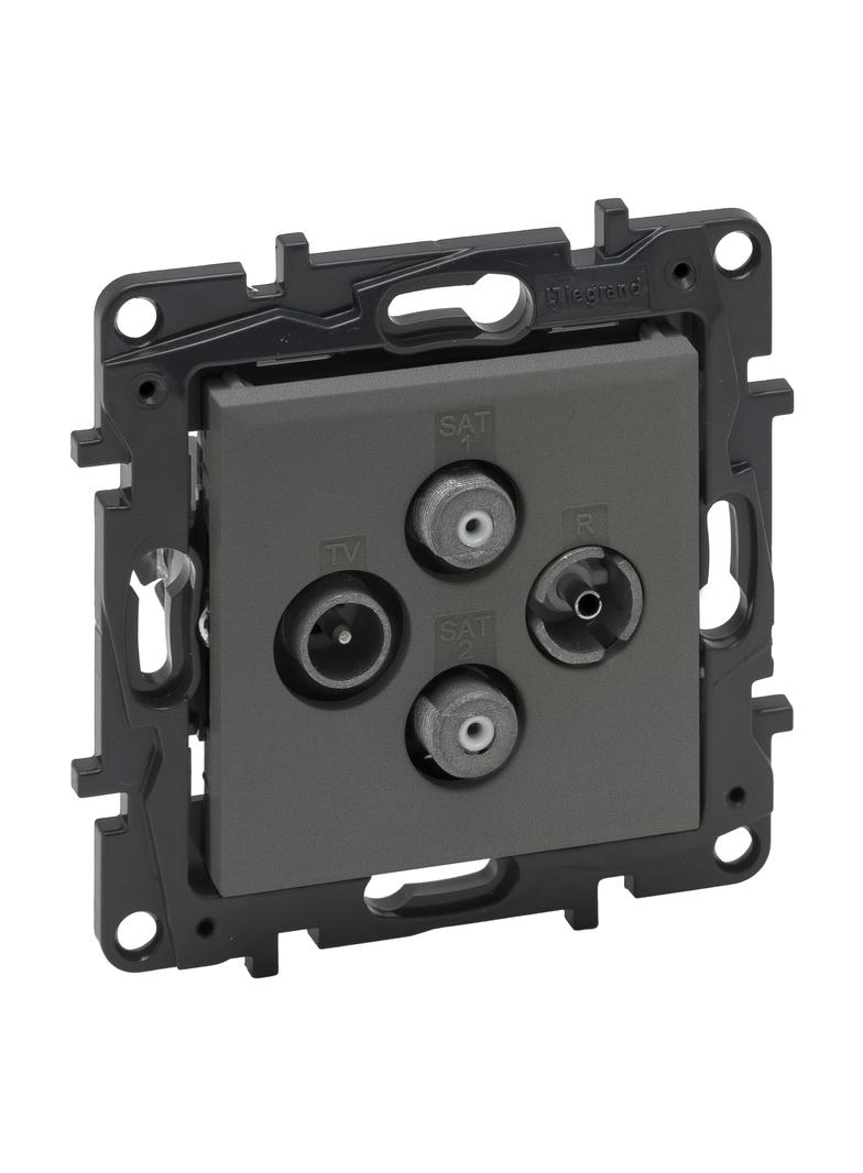 Niloe Step - gniazdo TV-R-SAT-SAT końcowe do instalacji typu gwiazda, 2 przewody 1,5 dB- kolor stalo