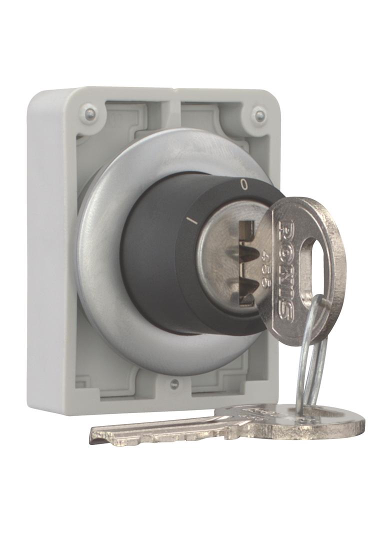 M30C-FWRS3-RS-A1 Przełącznik kluczykowy 30mm 3 położeniowy bez samopowrotu zamek Ronis kluczyk wyj.