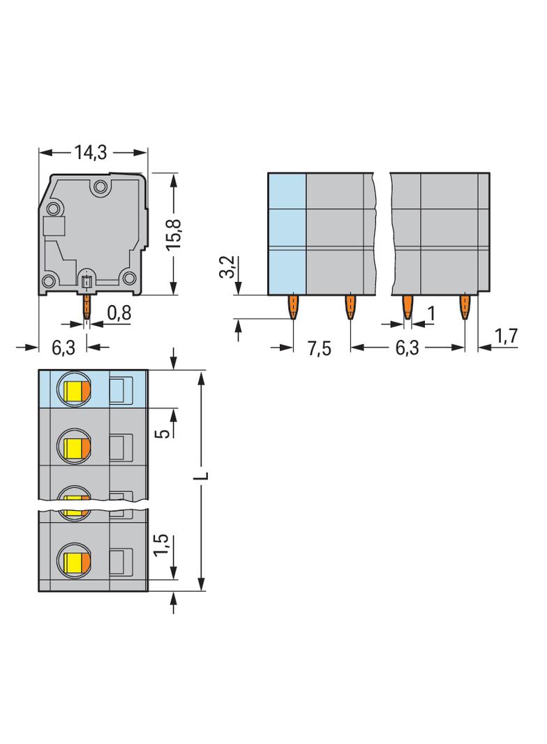listwa zaciskowa do pł. drukowanych 7-bieg. szara raster 7,5 mm
