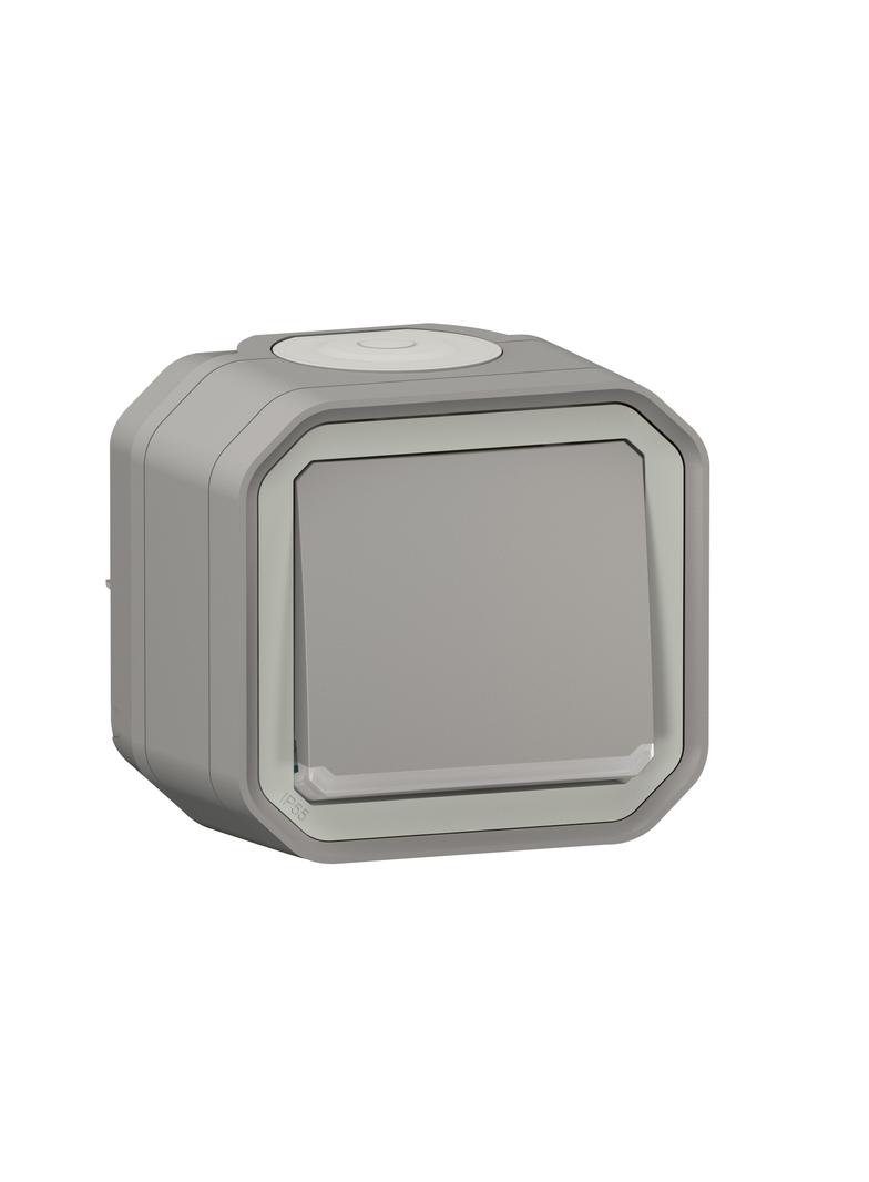 NOWE PLEXO - PRZY. JEDNOBIEGUNOWY Z PODŚWIETL. KOMPLET NATYNK. 10A-250V~ SZARY