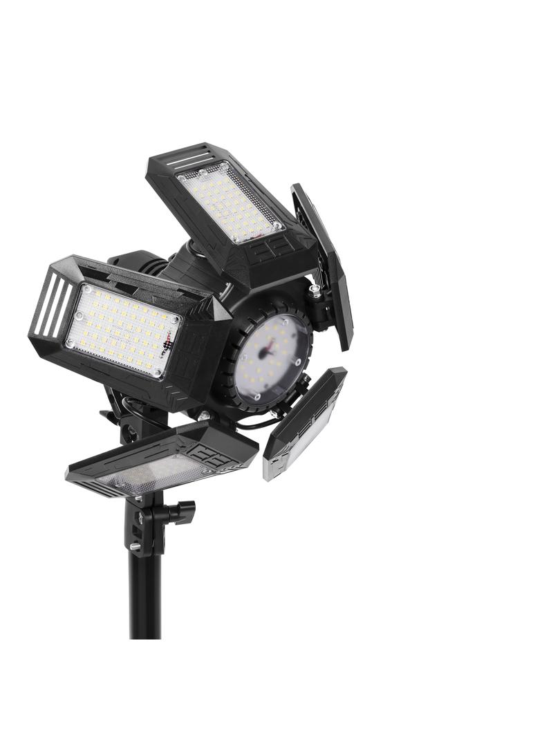 RIGEL LED zestaw: lampa warsztatowa składana 5-skrzydłowa 55W + statyw + adapter