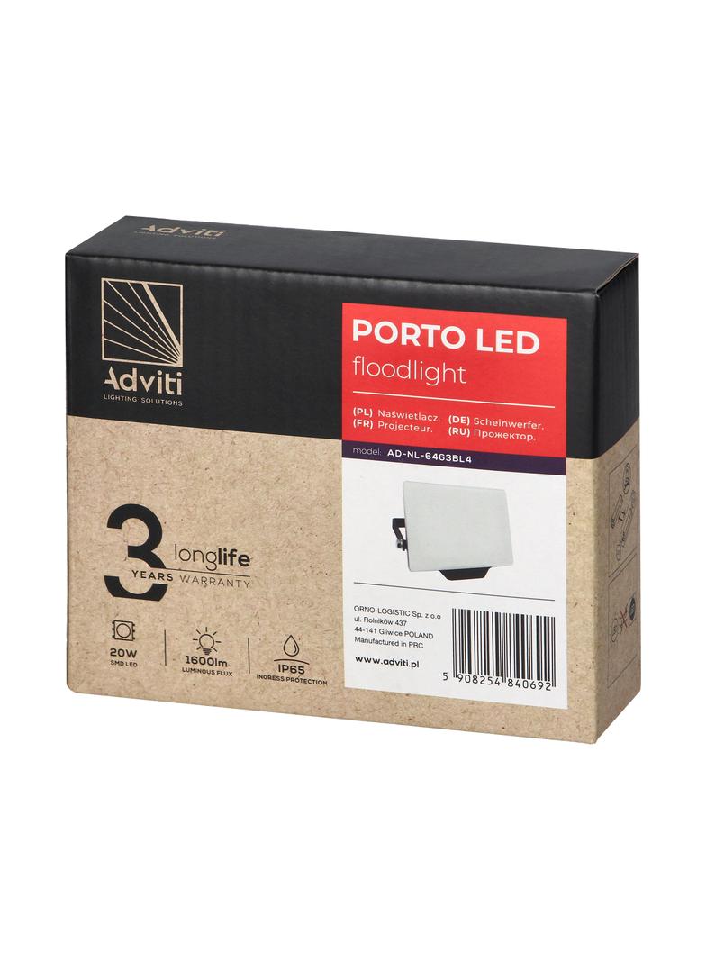 PORTO LED 20W naświetlacz bezramkowy, 1600lm, IP65, 4000K, aluminium + poliwęglan AD-NL-6463BL4 ORNO