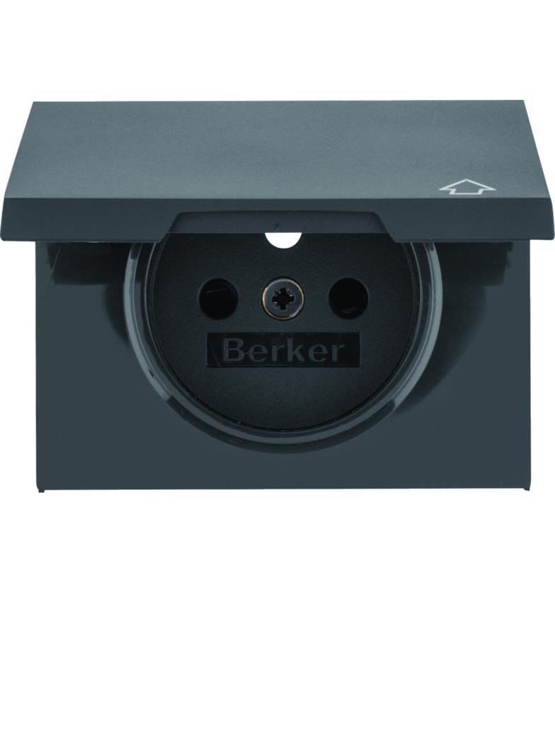 BERKER K.1 Płytka czołowa do gniazda z uziemieniem i pokrywą antracyt mat lakierowana 3965777106 HAG