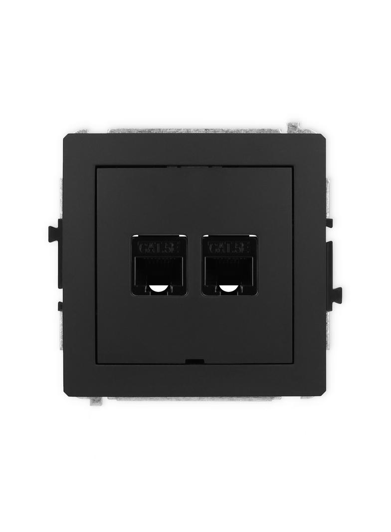DECO Mechanizm gniazda komputerowego podwójnego 2xRJ45, kat. 5e, 8-stykowy, bez pola opisowego czarn