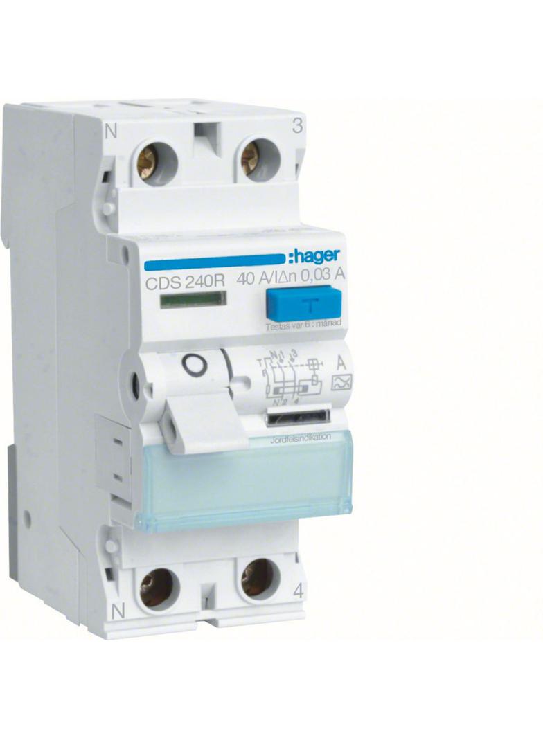 RCCB Wyłącznik różnicowoprądowy 1P+N 40A 30mA Typ A QuickConnect CDS240R HAGER