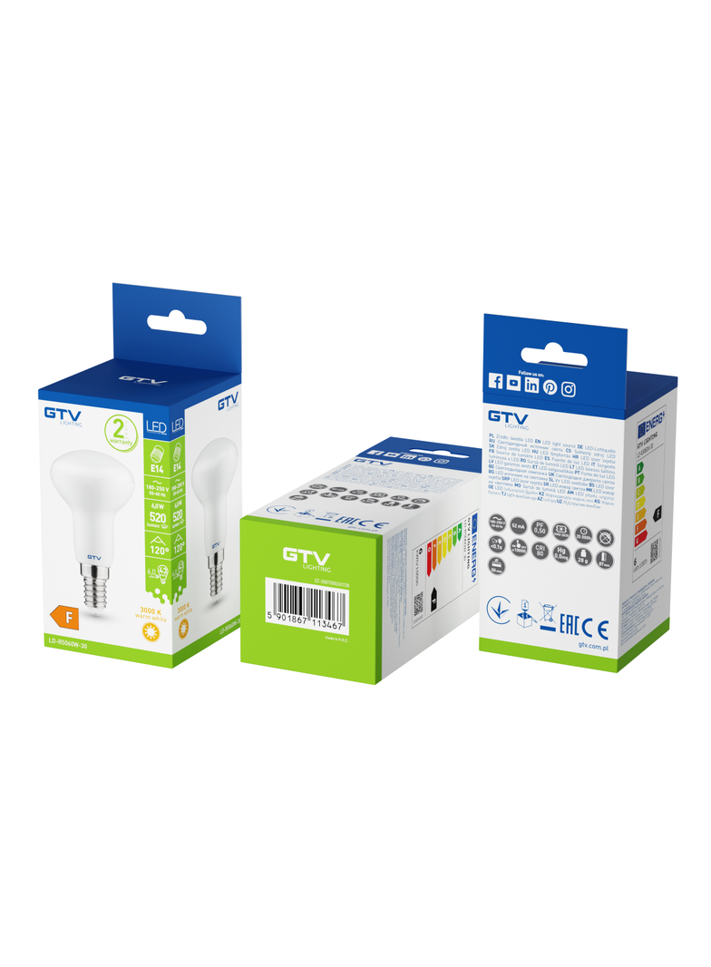 ŻARÓWKA LED, R50, CIEPŁY BIAŁY, E14, 6W, AC220-240V, KĄT ŚWIETLNY 120*, 470LM