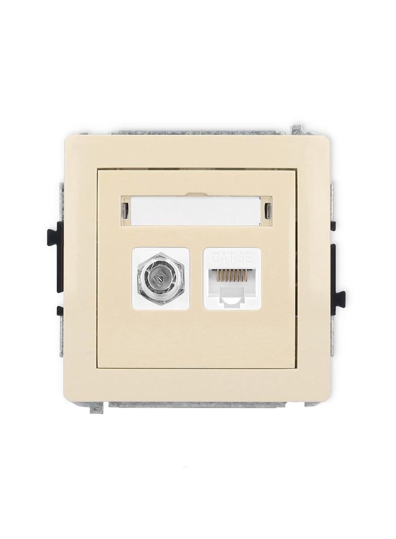 DECO Mechanizm gniazda antenowego poj. typu F (SAT) + gniazda komp. poj. 1xRJ45, kat. 5e, 8-stykowy