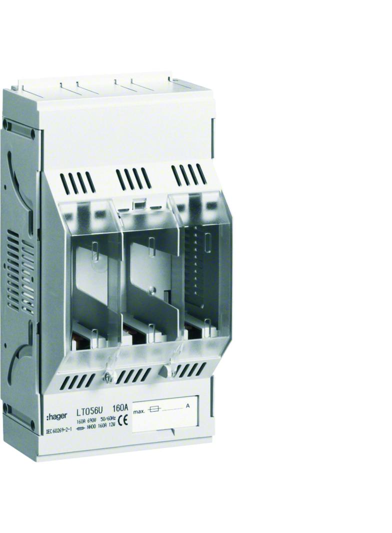 LT podstawa bezpiecz. NH00 3P 160A 690VAC szyny Cu 60mm zaciski klatkowe 95mm2 LT056U HAGER
