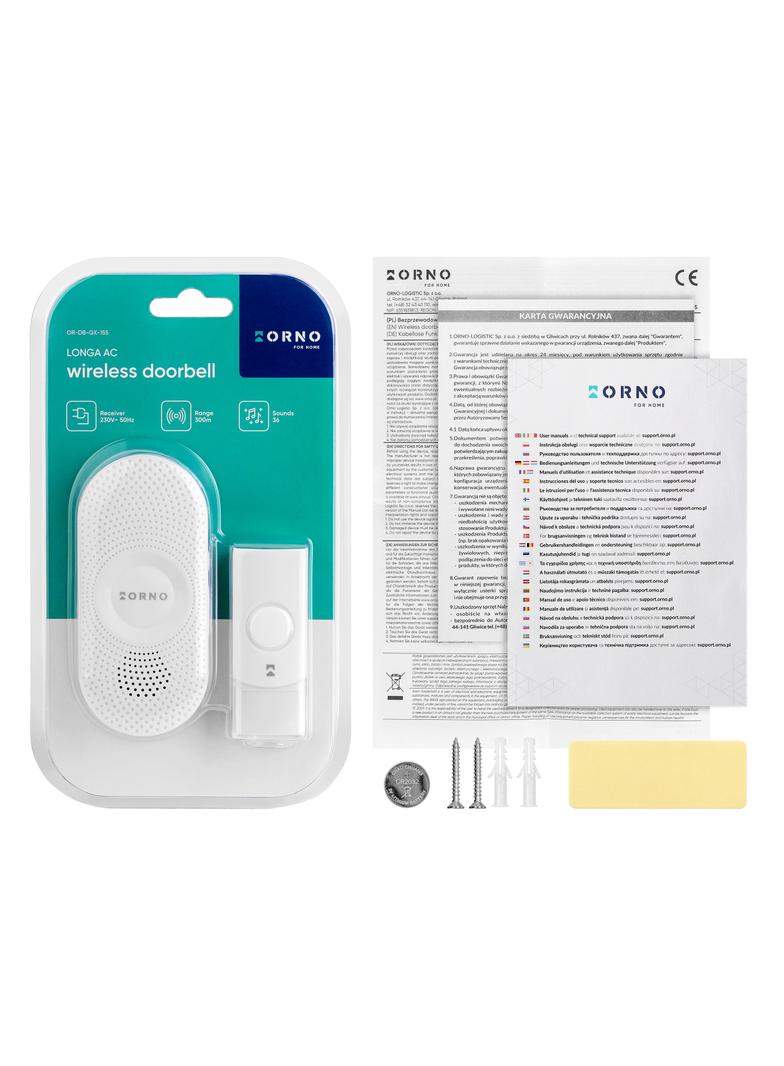 Dzwonek bezprzewodowy Longa AC sieciowy learning system 36 dźwięków 300m OR-DB-QX-155 ORNO