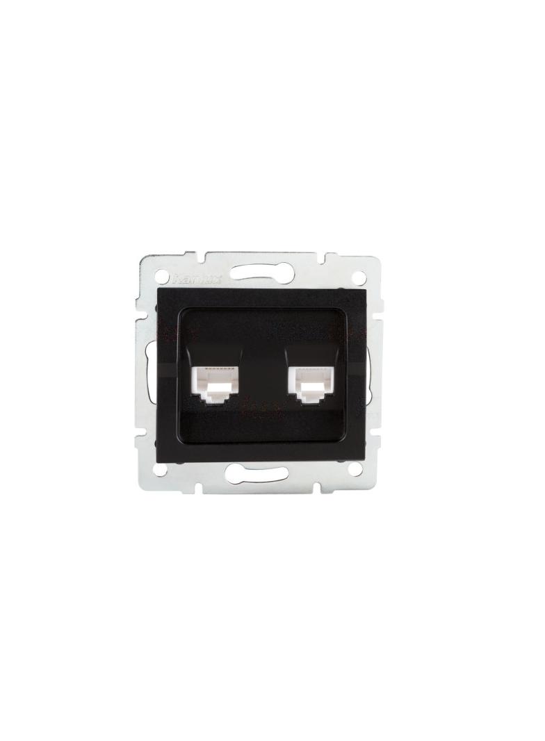 LOGI Gniazdo komputerowe podwójne niezależne (2x RJ45Cat 5e Jack) 021410042 czarny mat 33593 KANLUX