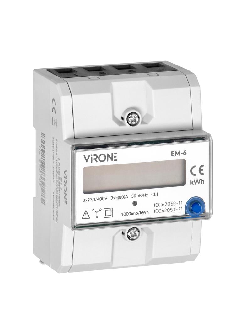 Licznik trójfazowy przycisk reset podlicznik energii prądu 3-FAZ LCD 80A VIRONE EM-6 ORNO