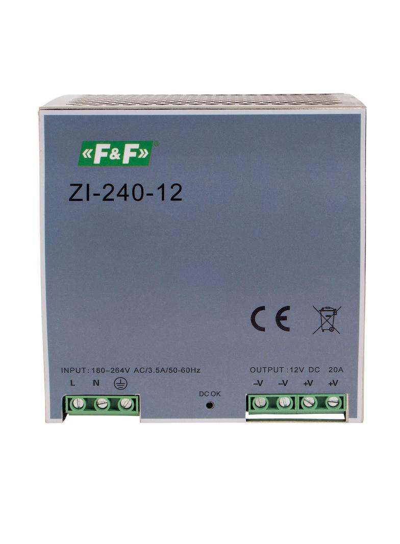 Zasilacz impulsowy przemysłowy nap. wej. 90-264V AC/120-370V DC P=240W nap. Wyj. 12V DC ZI-240-12V F&F