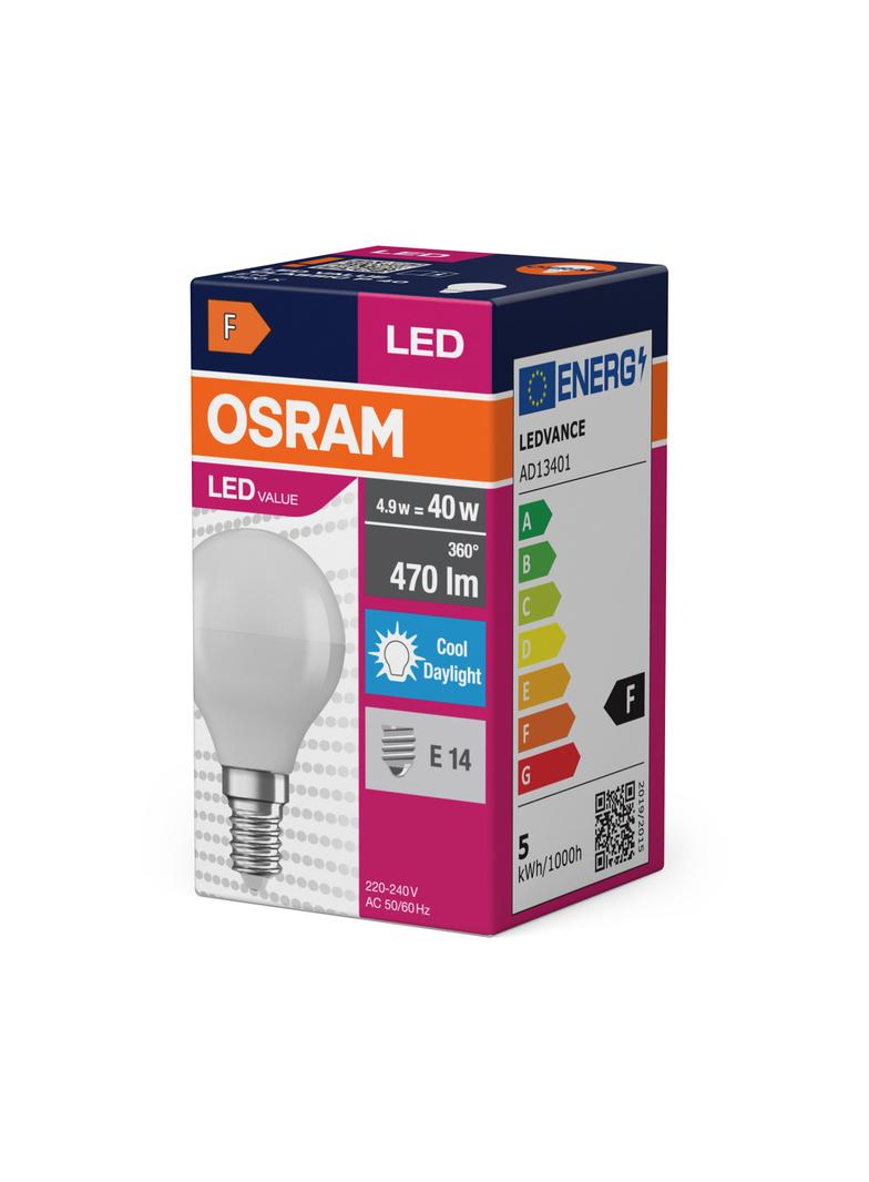 Lampa LED VALUE Classic P40 non-dim plastik 4,9W 865 E14