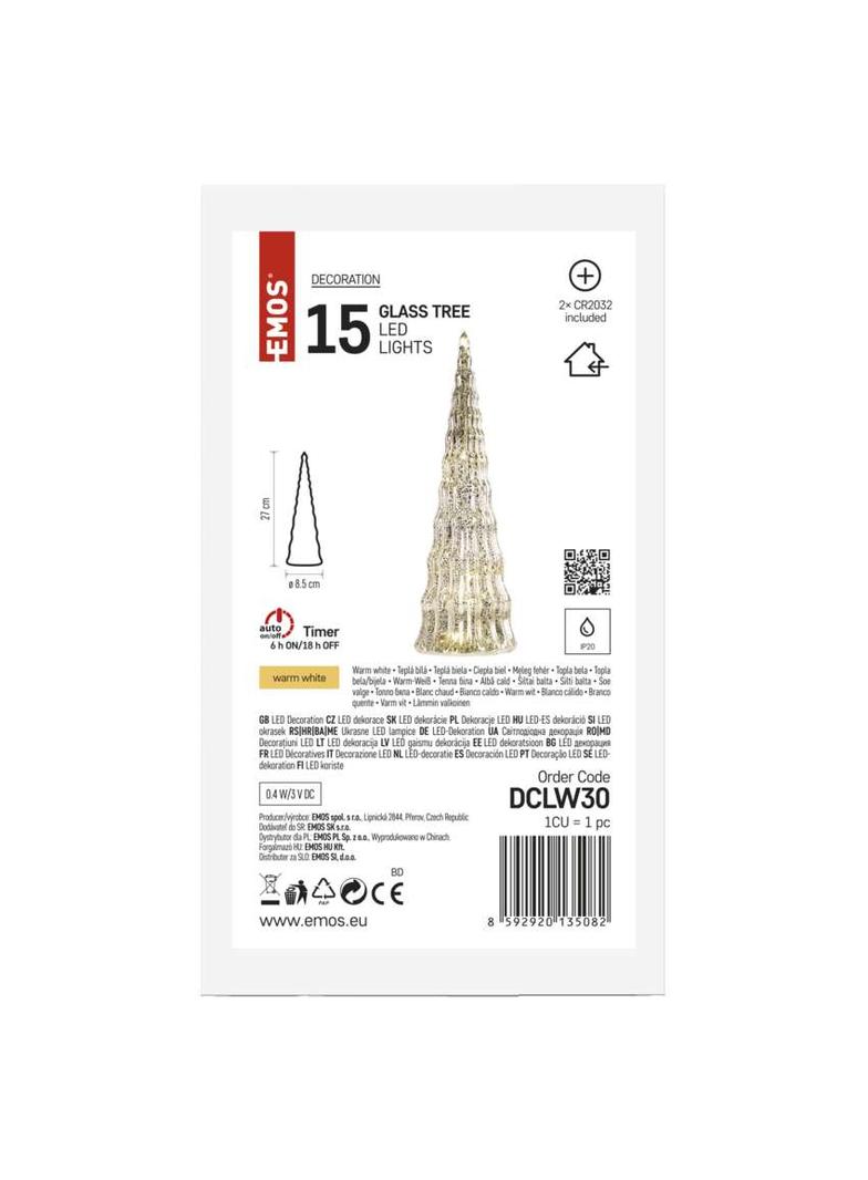 Dekoracje 15 LED drzewko 27cm 2x CR2032 ciepła biel IP20 timer DCLW30 EMOS