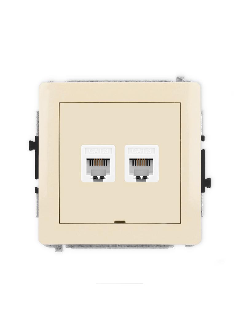 DECO Mechanizm gniazda telefonicznego podwójnego 2xRJ11, 4-stykowy, beznarzędziowe, bez pola opisowe