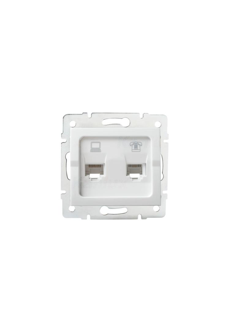 LOGI Gniazdo teleinformatyczne (RJ45 Cat 5e+RJ11) białe 021430002 25112 KANLUX