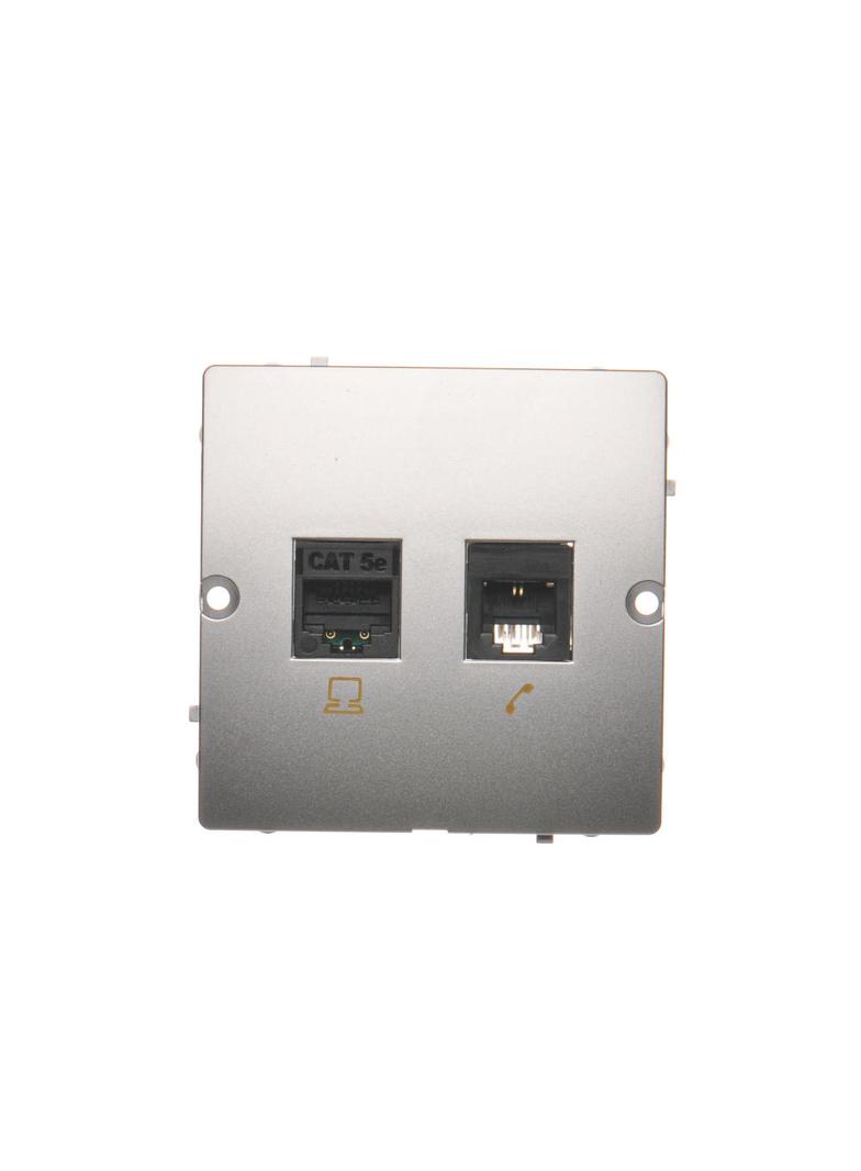 Simon Basic Gniazdo komputerowe RJ45 kat.5e + telefoniczne RJ11 . Montaż gniazda na wkręty do puszki srebrny mat BMF5T.02/43 KONTAKT