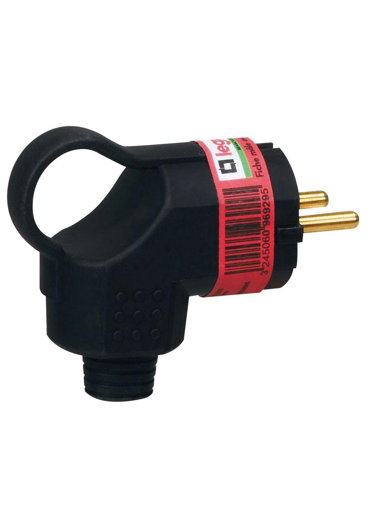 WTYCZKA GUMOWA Z UCHWYTEM 2P+Z - 16 A - IK08 - UNI-SCHUKO - BOCZNE WYJŚCIE PRZEWODU - CZARNA, Legran