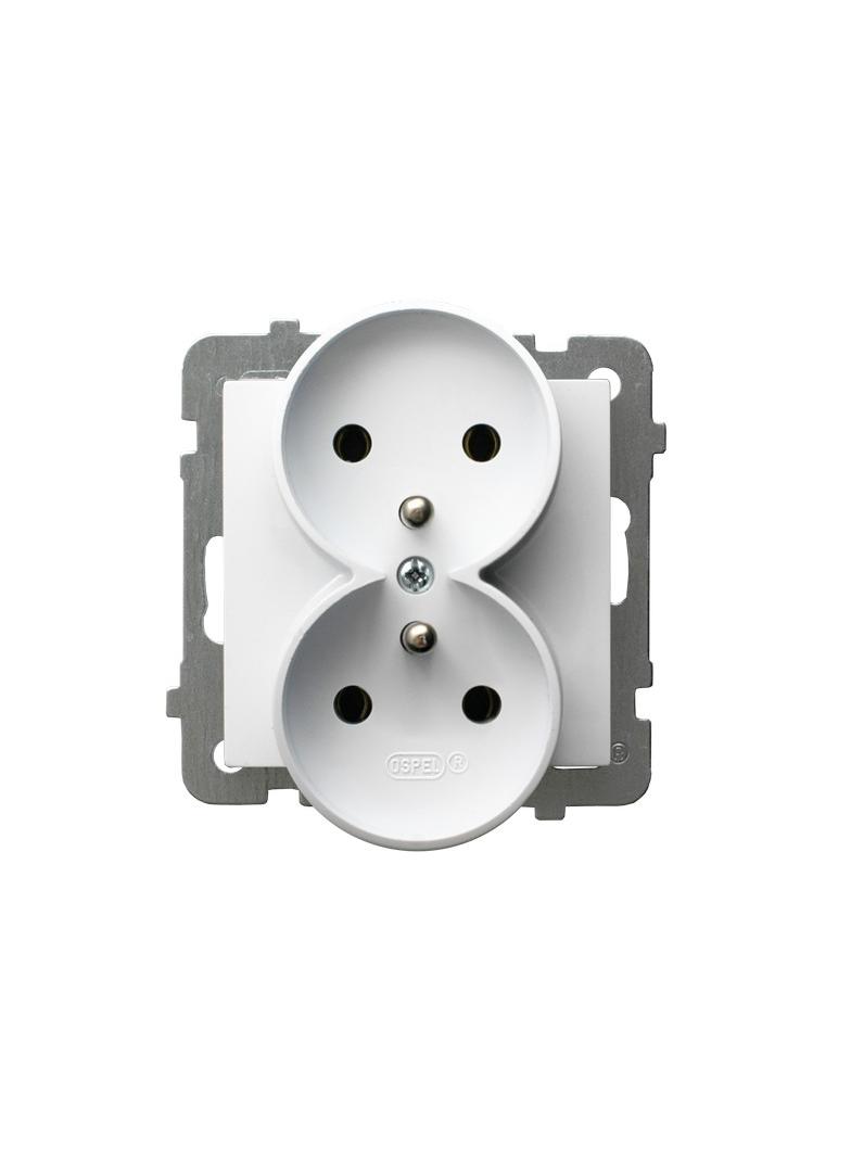 AS Gniazdo podwójne z uziemieniem moduł bez ramki - kolor biały