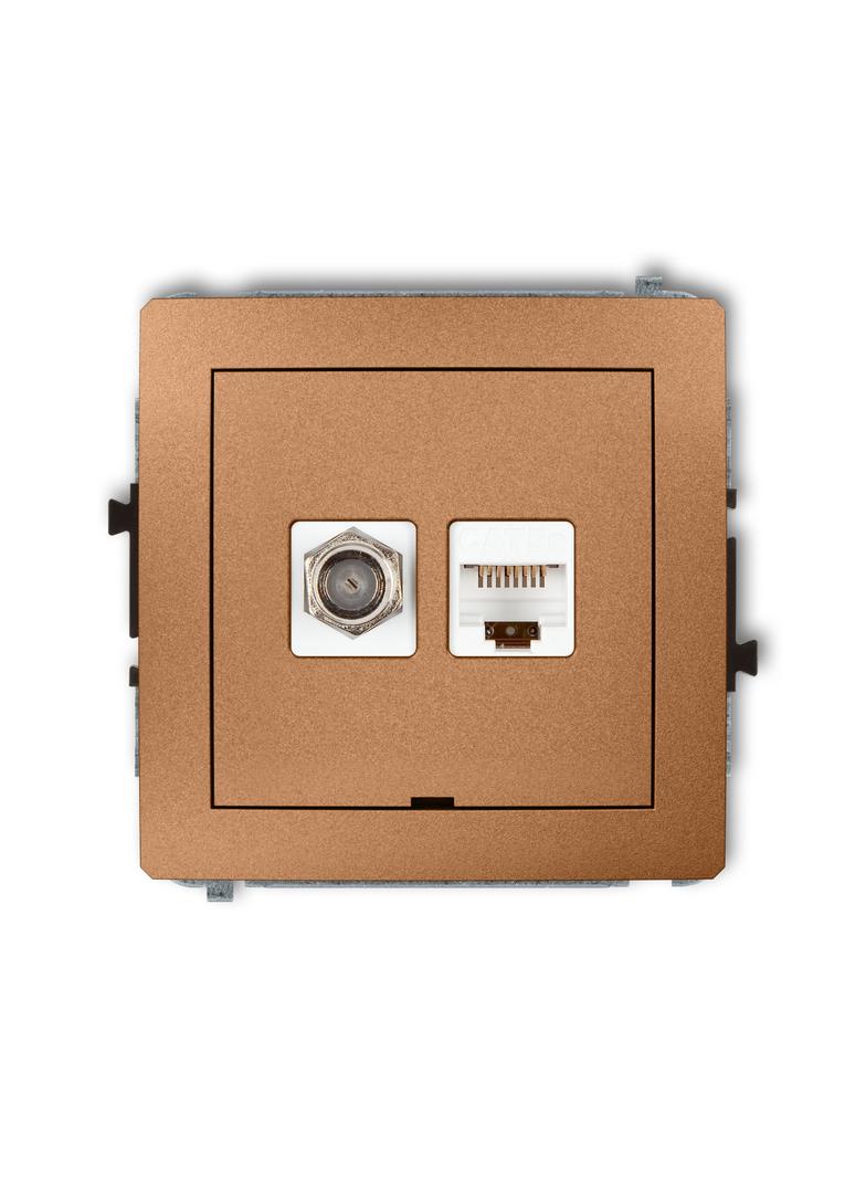 DECO Mechanizm gniazda antenowego poj. typu F (SAT) + gniazda komp. poj. 1xRJ45, kat. 5e, 8-stykowy,