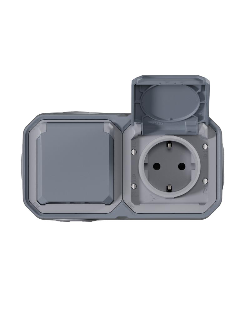 NOWE PLEXO - GNIAZDO SCHUKO 2X2P+Z POZIOME KOMPLET NATYNKOWY 16A-250V SZARE 069742L LEGRAND