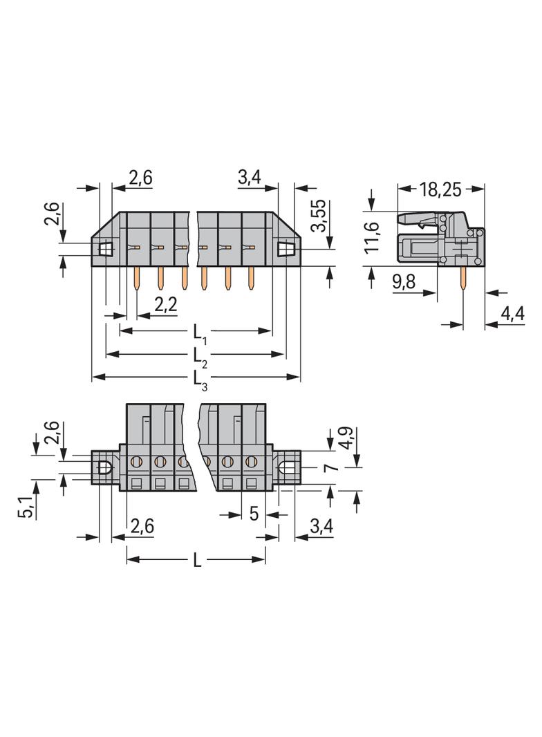 MCS-MIDI Classic gniazdo kątowe 16-bieg. szare raster 5 mm