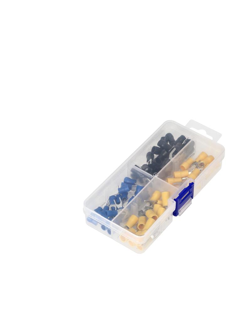 Zestaw końcówek kablowych widełkowe 95szt w zestawie: 30x2,5mm2,M4; 30x2,5mm2,M6; 20x6mm2,M4; 15x6 O