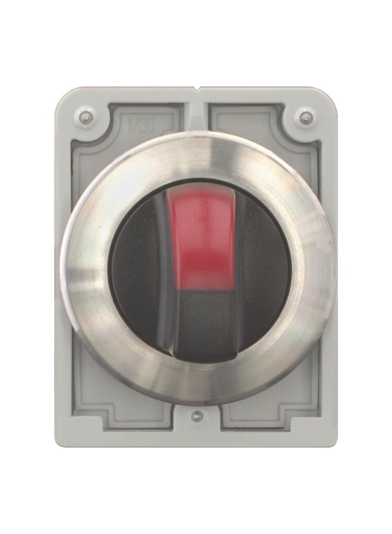 M30I-FWRLK-R Przełącznik piórkowy podświetlany 30mm czerwony 2-pozycyjny bez samopowrotu stal nierdz