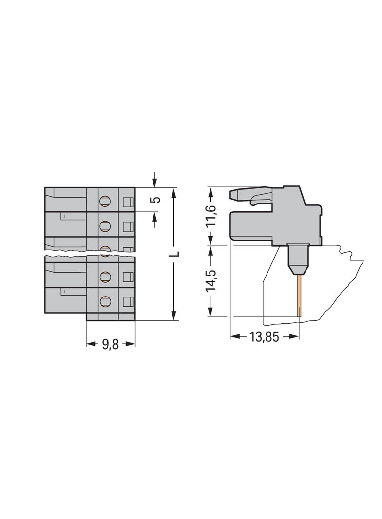 MCS-MIDI Classic gniazdo kątowe 10-bieg. szare raster 5 mm