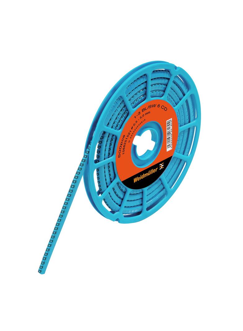 CLI C 1-3 BL/WS 6 CD System kodowania kabli, 2.5 - 5 mm, 4.2 mm, Nadrukowane znaki: Liczby, 6, PVC, miękkie, bez kadmu, niebieski /500szt./ 1568251521 WEIDMÜLLER