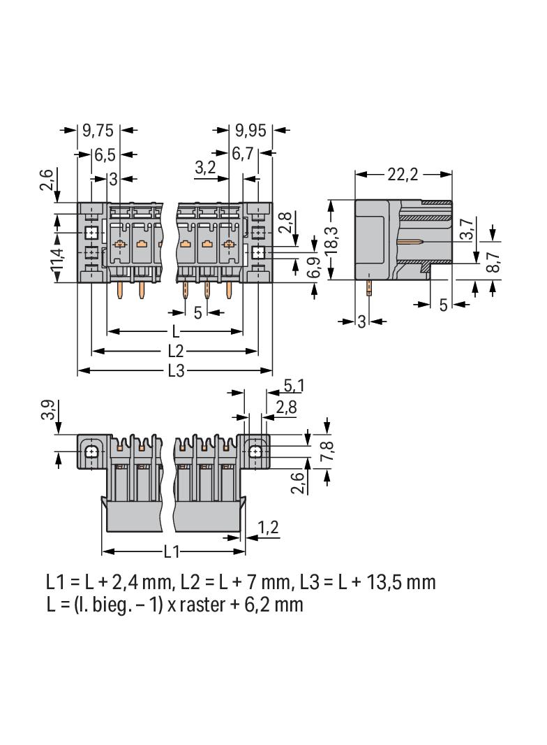 X-COM wtyk 6-biegunowy szary raster 5 mm