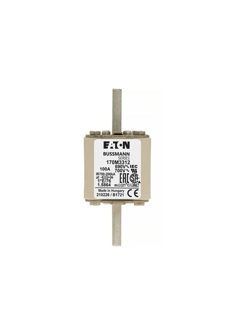 100A 690V IEC 1*E/76 aR FUSE Wkładka szybka 100A AC 690V rozmiar 1 45x59x102 mm aR, 170M3312 EATON