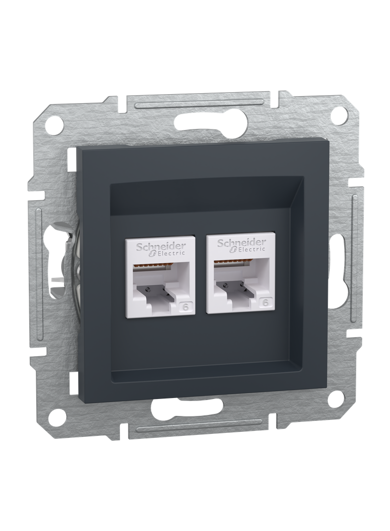 Asfora, gniazdo komputerowe RJ45 2x kat.6, UTP, bez ramki, antracyt