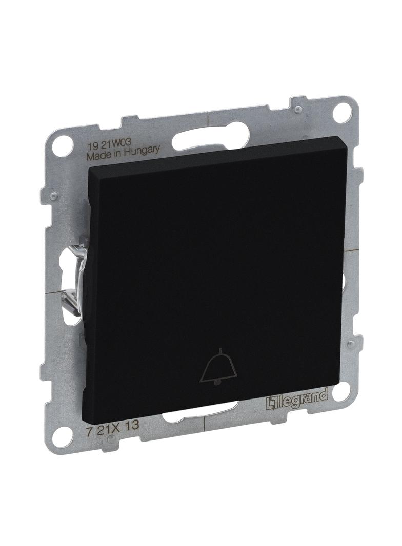 SUNO - Przycisk pojedynczy z symbolem dzwonka - 6 A - 250 V~ - zaciski automatyczne, Czarny, Legrand