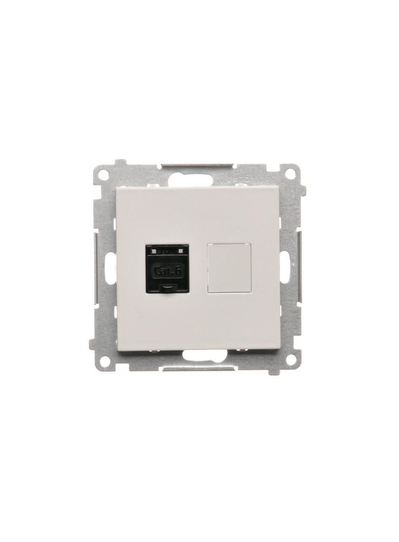 Simon 55 Gniazdo komputerowe pojedyncze RJ45 kategoria 6 z przesłoną przeciwkurzową Jasnoszary mat T61.01/114 KONTAKT