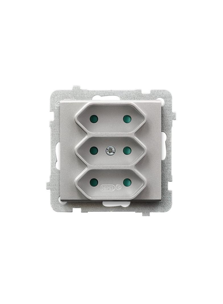 SONATA Gniazdo potrójne EURO z przesłonami torów prądowych - kolor srebro mat