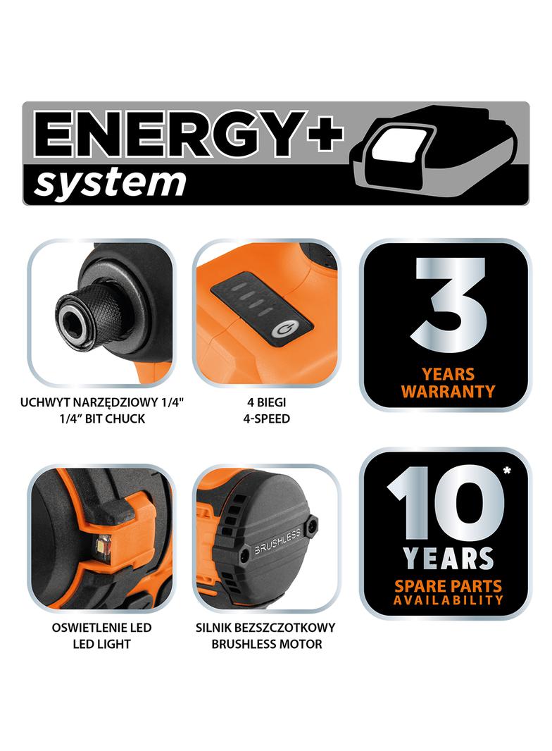 Zakrętarka udarowa bezszczotkowa 18V 300Nm, hex 1” compact Energy+ bez akumulatora NEO GTX 04-612 GTX Poland