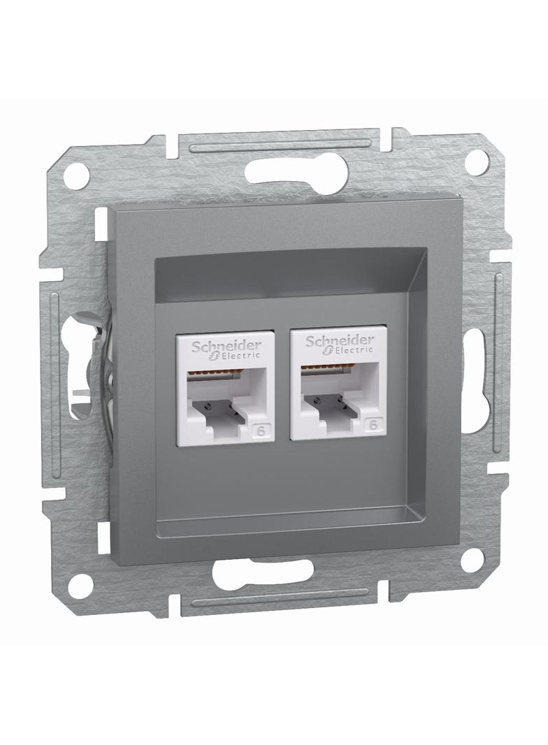 Asfora, gniazdo komputerowe RJ45 2x kat.6, UTP, bez ramki, stal