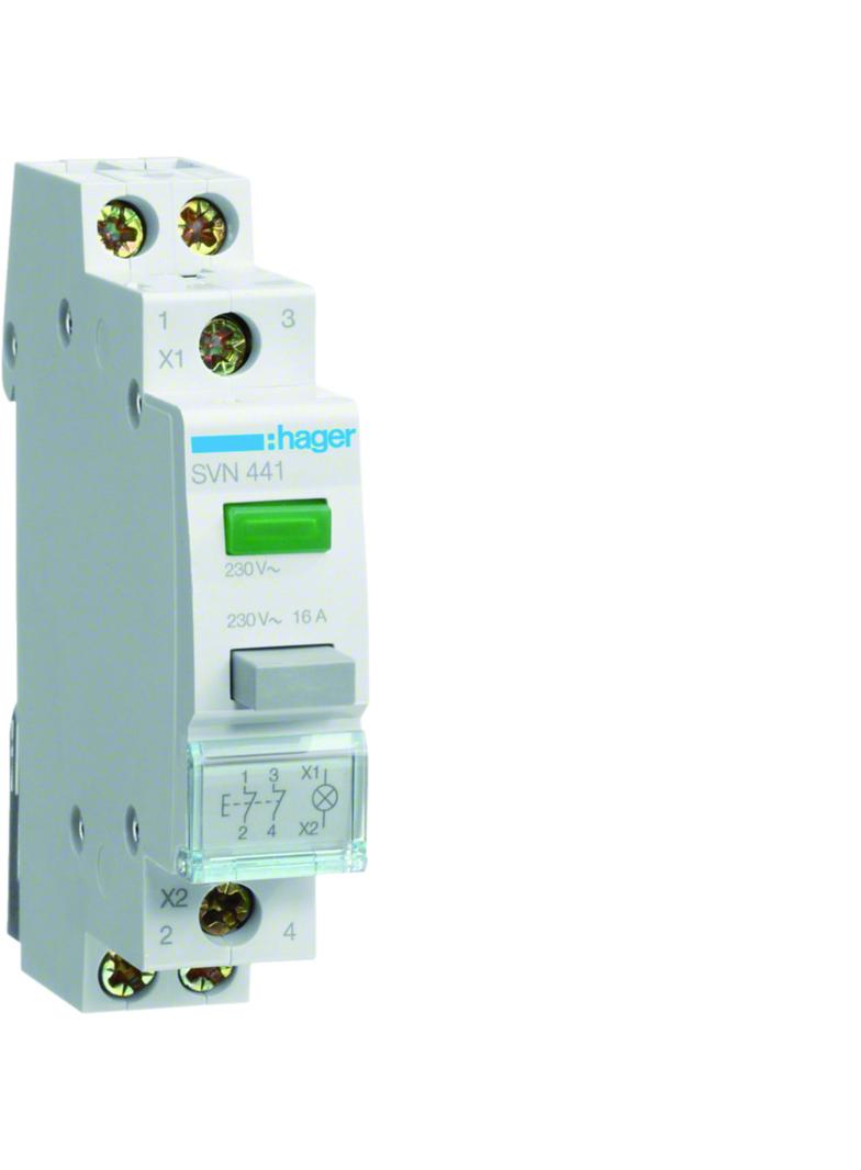 Przycisk sterowniczy 2NC LED zielona Ith=16A 230VAC SVN441 HAGER
