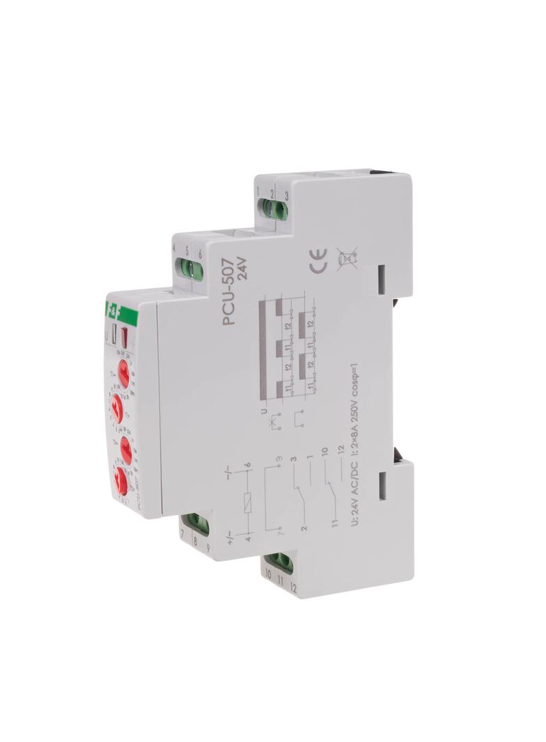 Przekaźnik czasowy 2-funkcyjny (nastawa 2 czasów T1 T2, styk: 2xNO/NC, 24V